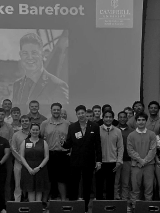 Mike Barefoot with Leadership Summit attendees at Campbell University